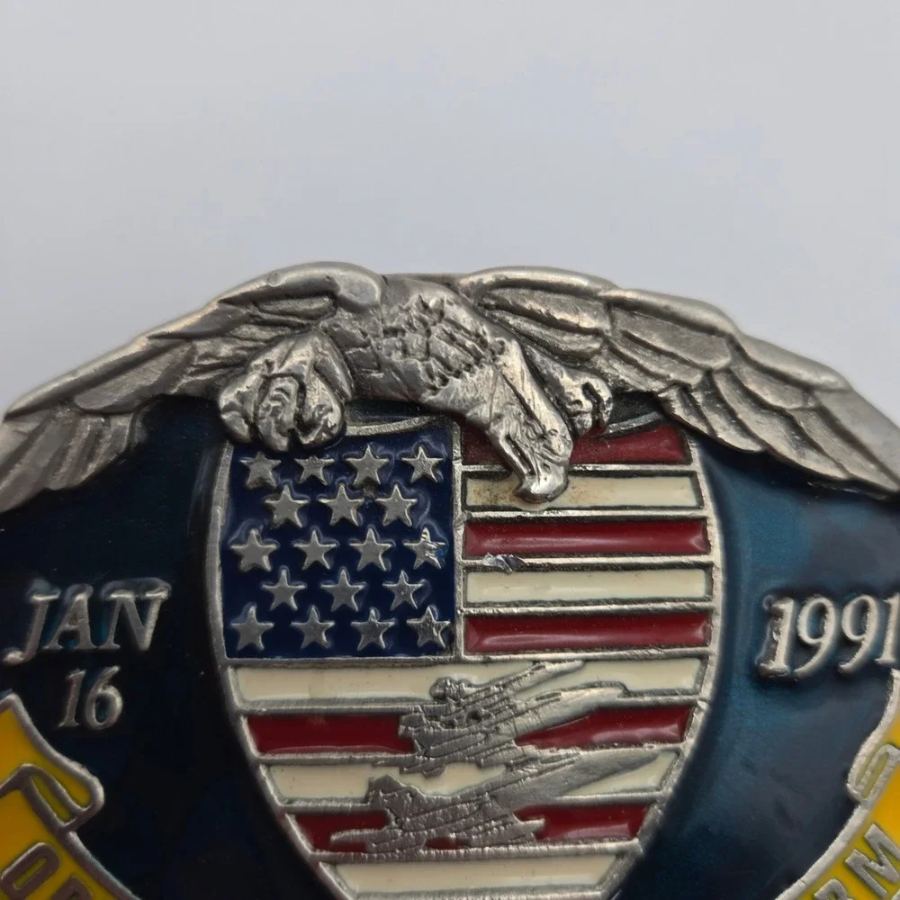 Vintage 1991 Operation Desert Storm Belt Buckle Jan 16 Gulf War Made in USA
